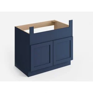 Valleywood Cabinetry 36-in W x 34.5-in H x 24-in D Marine Blue Birch Apron Front Sink Base Ready To Assemble Plywood Cabinet (Flat Panel Shaker Style)