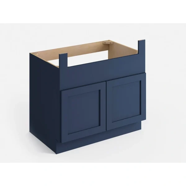 Valleywood Cabinetry 36-in W x 34.5-in H x 24-in D Marine Blue Birch Apron Front Sink Base Ready To Assemble Plywood Cabinet (Flat Panel Shaker Style)