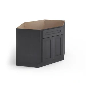 Valleywood Cabinetry 42-in W x 34.5-in H x 24-in D Ideal Gray Birch Diagonal 1-Drawer Corner Base Ready To Assemble Plywood Cabinet (Flat Panel Shaker Style)