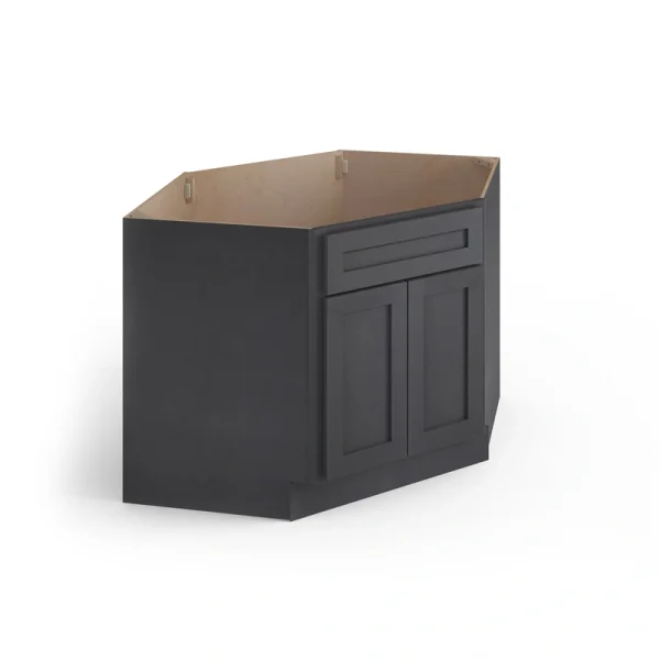 Valleywood Cabinetry 42-in W x 34.5-in H x 24-in D Ideal Gray Birch Diagonal 1-Drawer Corner Base Ready To Assemble Plywood Cabinet (Flat Panel Shaker Style)