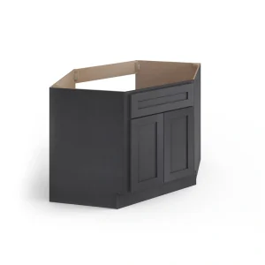 Valleywood Cabinetry 42-in W x 34.5-in H x 24-in D Ideal Gray Birch Diagonal Sink Base Ready To Assemble Plywood Cabinet (Flat Panel Shaker Style)
