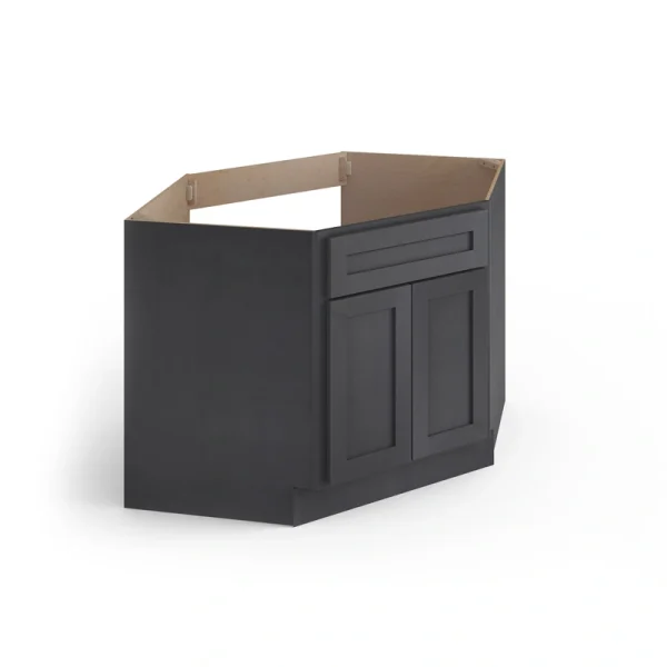 Valleywood Cabinetry 42-in W x 34.5-in H x 24-in D Ideal Gray Birch Diagonal Sink Base Ready To Assemble Plywood Cabinet (Flat Panel Shaker Style)