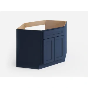 Valleywood Cabinetry 42-in W x 34.5-in H x 24-in D Marine Blue Birch Diagonal Sink Base Ready To Assemble Plywood Cabinet (Flat Panel Shaker Style)