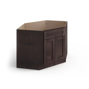 Valleywood Cabinetry 42-in W x 34.5-in H x 24-in D Rustic Hickory Diagonal 1-Drawer Corner Base Ready To Assemble Plywood Cabinet (Flat Panel Shaker Style)