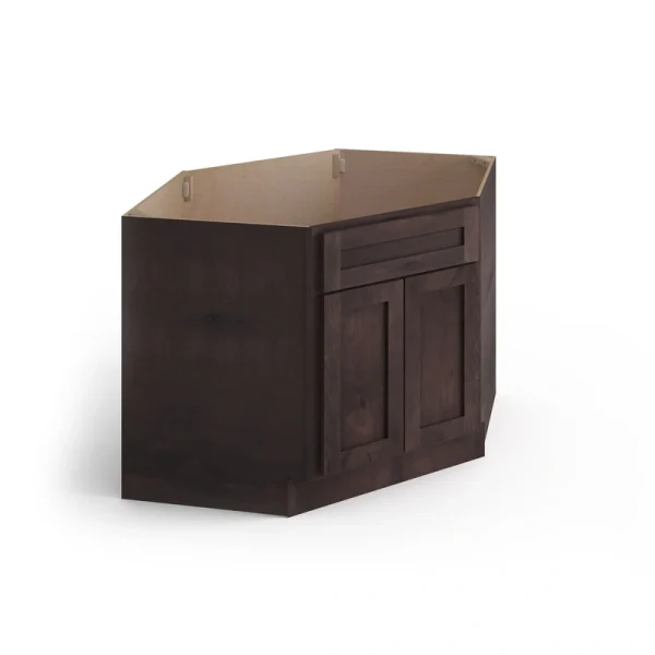Valleywood Cabinetry 42-in W x 34.5-in H x 24-in D Rustic Hickory Diagonal 1-Drawer Corner Base Ready To Assemble Plywood Cabinet (Flat Panel Shaker Style)