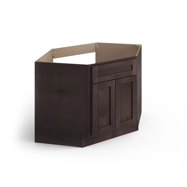 Valleywood Cabinetry 42-in W x 34.5-in H x 24-in D Rustic Hickory Diagonal Sink Base Ready To Assemble Plywood Cabinet (Flat Panel Shaker Style)