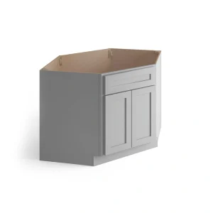 Valleywood Cabinetry Proper Gray 42-in W x 34.5-in H x 24-in D Proper Gray Birch Diagonal Corner Base Ready To Assemble Plywood Cabinet (Flat Panel Shaker Style)