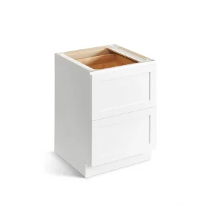 Valleywood Cabinetry Pure White 36-in W x 34.5-in H x 24-in D Pure White Birch 2-Drawer Base Ready To Assemble Plywood Cabinet (Flat Panel Style)