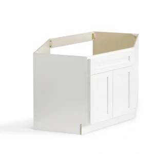 Valleywood Cabinetry Pure White 42-in W x 34.5-in H x 24-in D Pure White Birch Diagonal Corner Base Ready To Assemble Plywood Cabinet (Flat Panel Shaker Style)