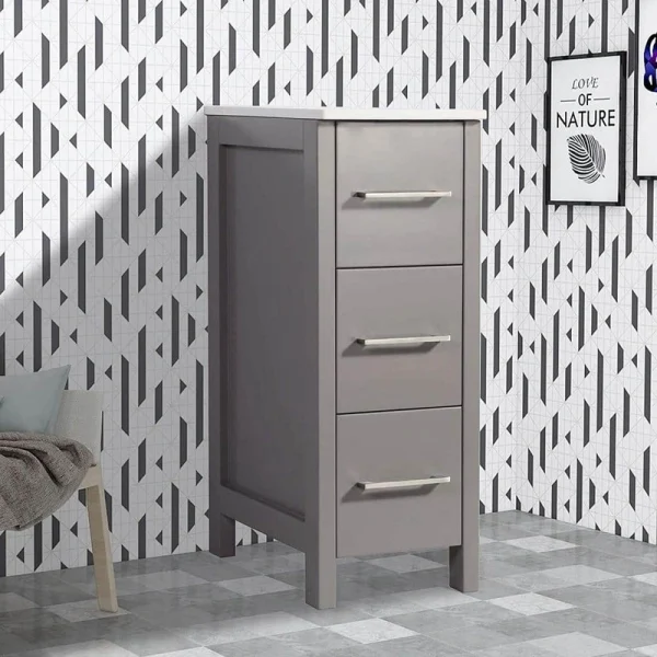 Vanity Art 12 in. W x 18.5 in. D x 30 in. H Bath Vanity Side Cabinet in Grey with Engineered Marble Top