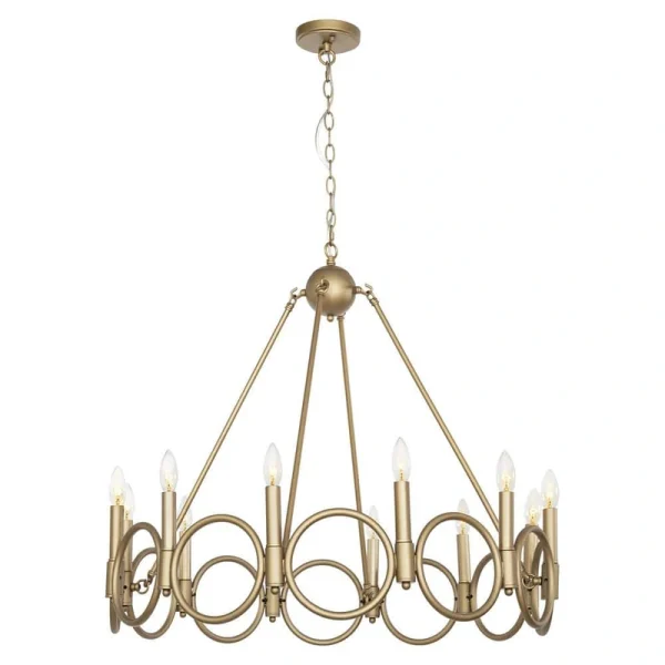 Vanity Art 12 -Light Wagon Wheel Candle Style Chandelier in Brass Dust