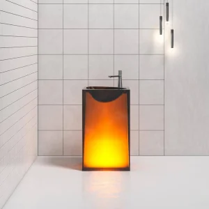 Vanity Art 20 in. L x 18 in. W x 33.5 in. H Stone Resin Transparent Freestanding Pedestal Sink Basin with Faucet Hole in Coffee