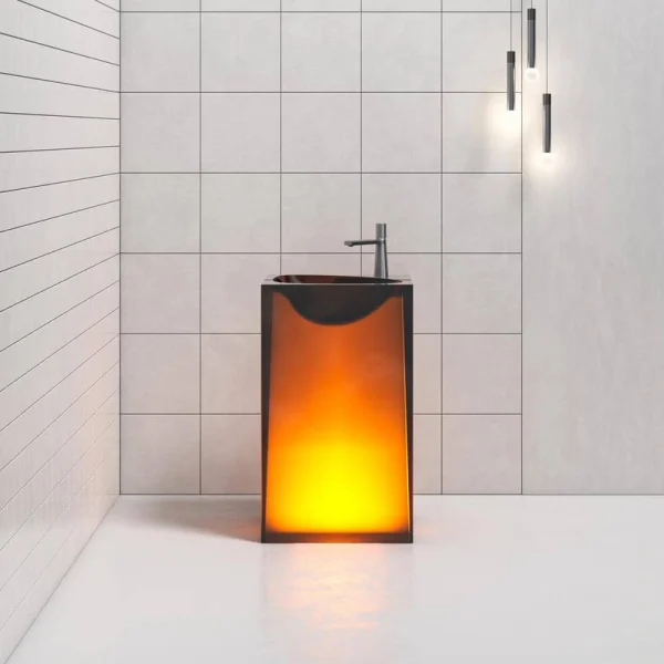 Vanity Art 20 in. L x 18 in. W x 33.5 in. H Stone Resin Transparent Freestanding Pedestal Sink Basin with Faucet Hole in Coffee