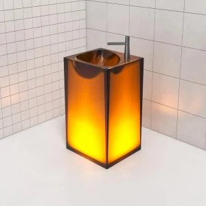 Vanity Art 20 in. L x 18 in. W x 33.5 in. H Stone Resin Transparent Freestanding Pedestal Sink Basin without Faucet Hole in Coffee