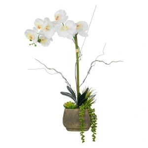 Vanity Art 23. 23 in. H Artificial Phalaenopsis Orchid Floral Arrangement in Decorative Cement in Pot