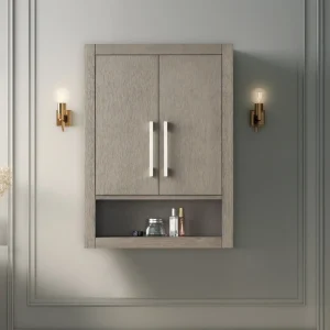 Vanity Art 24″ Driftwood Gray Wall Mounted Bathroom Storage Cabinet with Soft Close Doors Brushed Nickel Handle