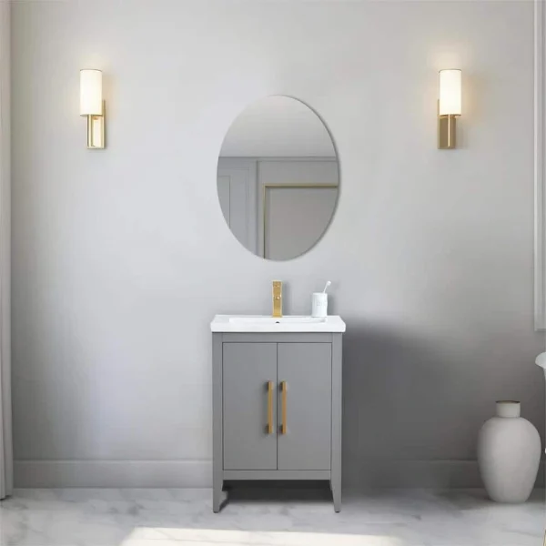 Vanity Art 24 in. W x 18.5 in D x 34 in. H Single Sink Bathroom Vanity Cabinet in Cashmere Gray with Ceramic Top