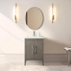 Vanity Art 24 in. W x 18.5 in D x 34 in. H Single Sink Bathroom Vanity Cabinet in Driftwood Gray with Ceramic Top