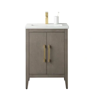 Vanity Art 24 in. W x 18.5 in D x 34 in. H Single Sink Bathroom Vanity Cabinet in Driftwood Gray with Ceramic Top in White T726947562