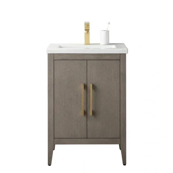 Vanity Art 24 in. W x 18.5 in D x 34 in. H Single Sink Bathroom Vanity Cabinet in Driftwood Gray with Ceramic Top in White T726947562