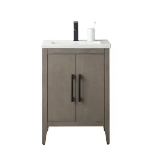 Vanity Art 24 in. W x 18.5 in D x 34 in. H Single Sink Bathroom Vanity Cabinet in Driftwood Gray with Ceramic Top in White T726947569