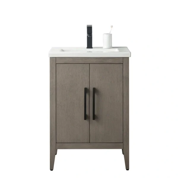 Vanity Art 24 in. W x 18.5 in D x 34 in. H Single Sink Bathroom Vanity Cabinet in Driftwood Gray with Ceramic Top in White T726947569