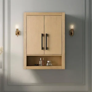 Vanity Art 24 in. W x 8 in. D x 33 in. H Bathroom Storage Wall Cabinet in Natural Oak/MB