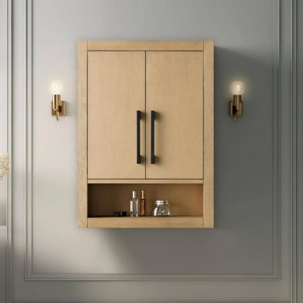 Vanity Art 24 in. W x 8 in. D x 33 in. H Bathroom Storage Wall Cabinet in Natural Oak/MB
