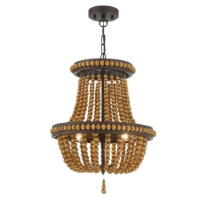 Vanity Art 3-Light Oil Rubbed Bronze Lantern Empire Chandelier with Beaded Accents