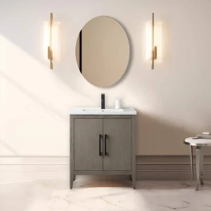 Vanity Art 30 in. W x 18.5 in D x 34 in. H Single-Sink Bathroom Vanity Cabinet in Driftwood Gray with Ceramic Top in White