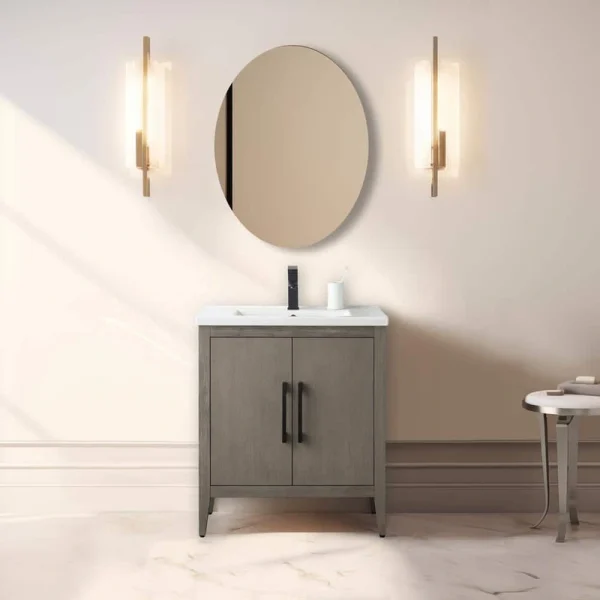 Vanity Art 30 in. W x 18.5 in D x 34 in. H Single-Sink Bathroom Vanity Cabinet in Driftwood Gray with Ceramic Top in White