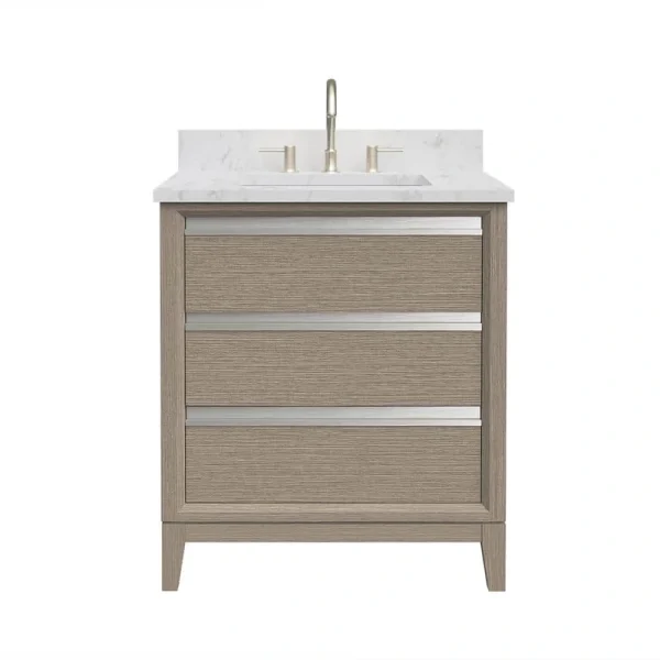 Vanity Art 30 in. W x 22 in. D x 34 in. H Single Sink Bathroom Vanity in Driftwood Gray with Engineered Marble Top in White