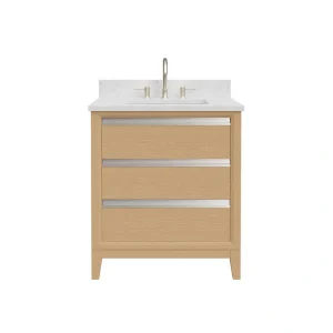 Vanity Art 30 in. W x 22 in. D x 34 in. H Single Sink Bathroom Vanity in Natural Oak with Engineered Marble Top in White