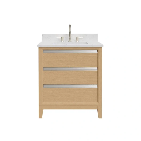 Vanity Art 30 in. W x 22 in. D x 34 in. H Single Sink Bathroom Vanity in Natural Oak with Engineered Marble Top in White