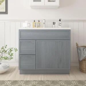 Vanity Art 36 in. W. x 21 in. D x 32.5 in. H 2-Left Drawers Bath Vanity Cabinet without Top in Smoky Gray