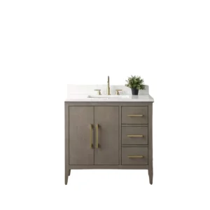 Vanity Art 36 in. W x 22 in. D x 34 in. H Single-Sink Bath Vanity in Driftwood Gray with Engineered Marble Top in Arabescato White T726948347