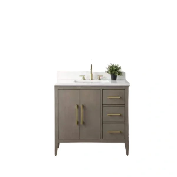 Vanity Art 36 in. W x 22 in. D x 34 in. H Single-Sink Bath Vanity in Driftwood Gray with Engineered Marble Top in Arabescato White T726948347