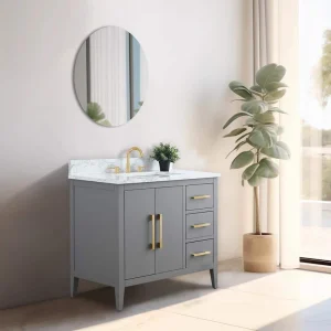 Vanity Art 36 in. W x 22 in. D x 34 in. H Single Sink Bathroom Vanity Cabinet in Cashmere Gray with Engineered Marble Top T726947965