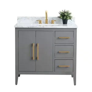 Vanity Art 36 in. W x 22 in. D x 34 in. H Single Sink Bathroom Vanity Cabinet in Cashmere Gray with Engineered Marble Top T726948340