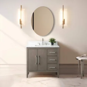 Vanity Art 36 in. W x 22 in. D x 34 in. H Single Sink Bathroom Vanity Cabinet in Driftwood Gray with Engineered Marble Top