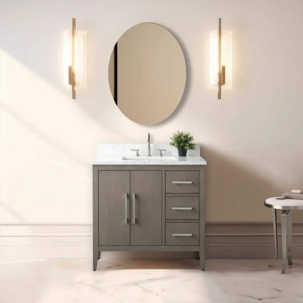 Vanity Art 36 in. W x 22 in. D x 34 in. H Single Sink Bathroom Vanity Cabinet in Driftwood Gray with Engineered Marble Top