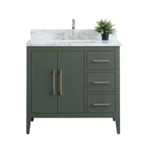 Vanity Art 36 in. W x 22 in. D x 34 in. H Single Sink Bathroom Vanity Cabinet in Vintage Green with Engineered Marble Top in White T726948280