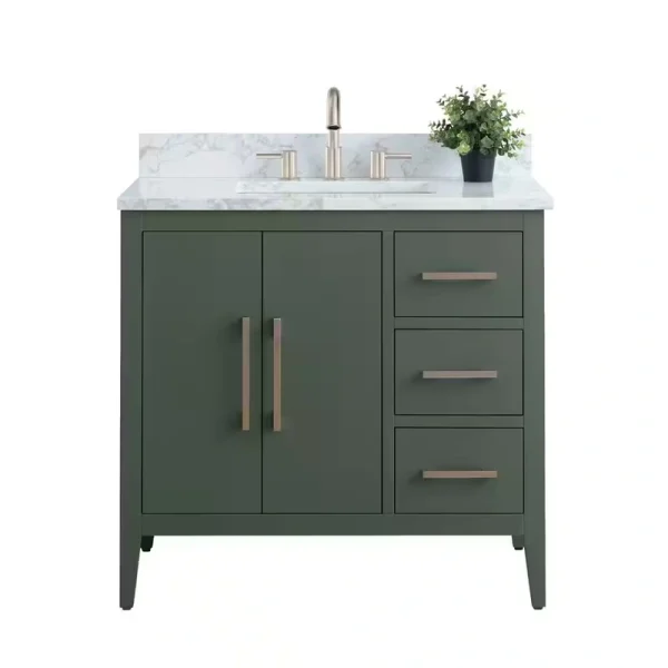 Vanity Art 36 in. W x 22 in. D x 34 in. H Single Sink Bathroom Vanity Cabinet in Vintage Green with Engineered Marble Top in White T726948280