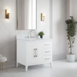 Vanity Art 36 in. W x 22 in. D x 34 in. H Single Sink Bathroom Vanity Cabinet in White with Engineered Marble Top in White T726948279