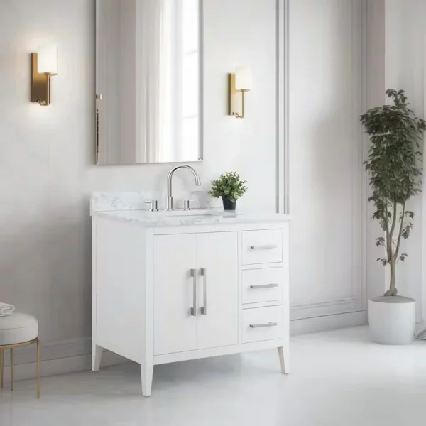 Vanity Art 36 in. W x 22 in. D x 34 in. H Single Sink Bathroom Vanity Cabinet in White with Engineered Marble Top in White T726948279