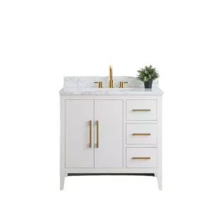Vanity Art 36 in. W x 22 in. D x 34 in. H Single Sink Bathroom Vanity Cabinet in White with Engineered Marble Top in White T726948352