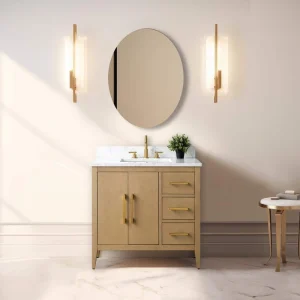 Vanity Art 36 in. W x 22 in. D x 34 in. H Single-Sink Bathroom Vanity in Natural Oak with Engineered Marble Top in Arabescato White T726947955