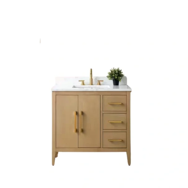 Vanity Art 36 in. W x 22 in. D x 34 in. H Single-Sink Bathroom Vanity in Natural Oak with Engineered Marble Top in Arabescato White T726948348