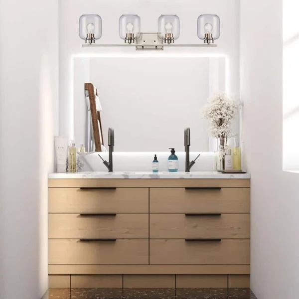 Vanity Art 4-Light in Satin Nickel Wall Sconce with Clear Glass