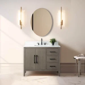 Vanity Art 42 in. W x 22 in. D x 34 in. H Single-Sink Bath Vanity in Driftwood Gray with Engineered Marble Top in Arabescato White T726947961